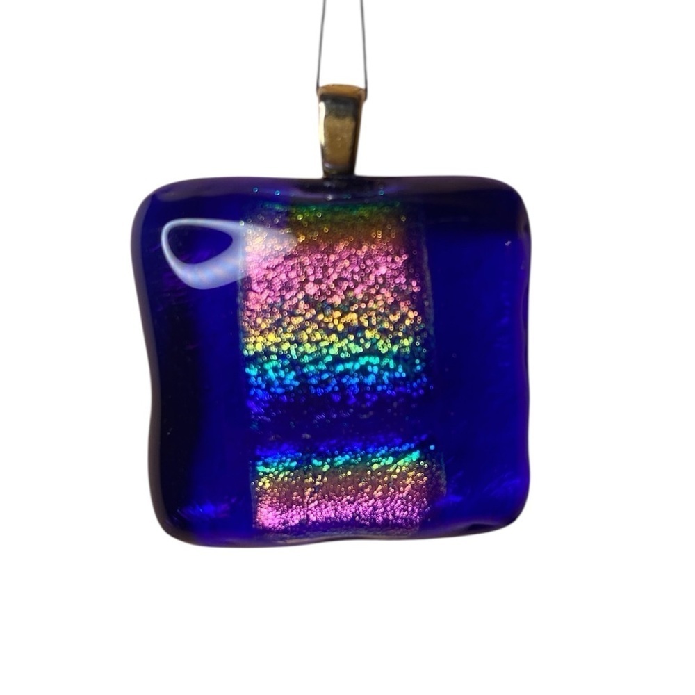 DICHROIC GLASS PENDANT Rainbow, Gold Slide, Blue, Pink, & Gold Tie Dye Prism.